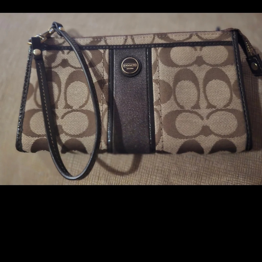 Coach Brown Leather Monogram Wristlet